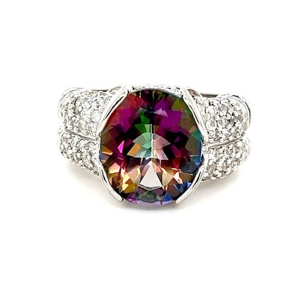 Gorgeous Mystic Topaz/Cz Sterling Silver 925 Ring - Picture 1 of 11